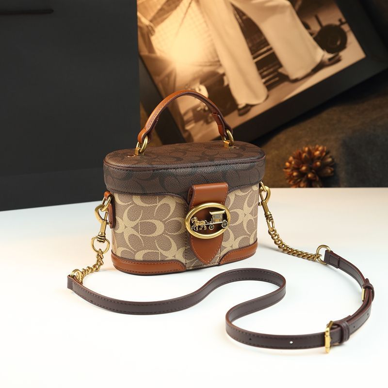 Túi xách nữ da thật thiết kế retro độc đáo, túi hộp thời trang cao cấp, túi đeo chéo hot trend — Màu đỏ hoa hồng, Màu nâu