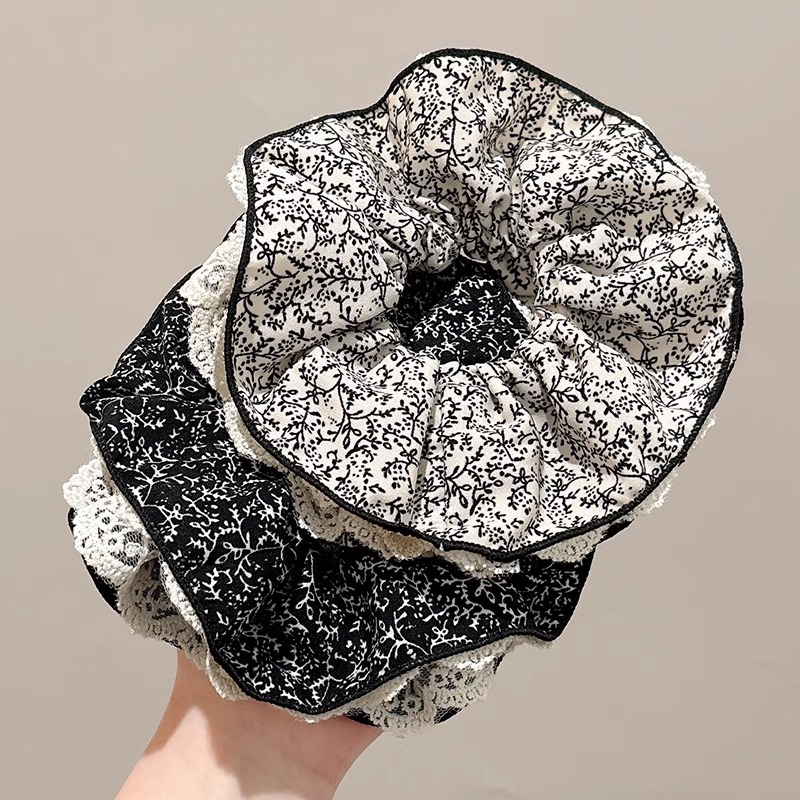 encaje retro flor de doble capa de anillo de cabello de intestino grueso temperamento femenino baja cuerda de cabello bola de cabello de cabello correa de correa