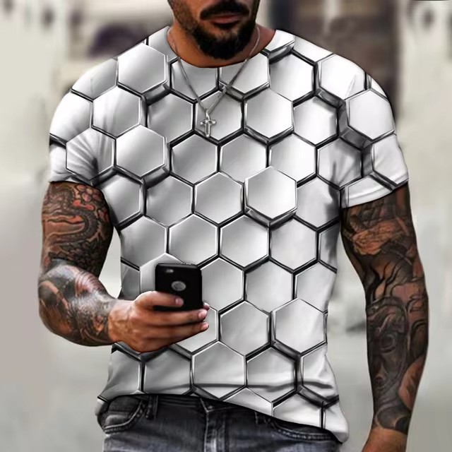 Tecnología genial, armadura, impresión 3D, spot 2024, camiseta de hombre transpirable de manga corta con cuello redondo suelto casual de moda