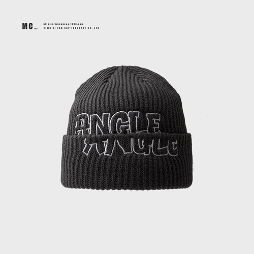 Winter and Spring Thicker Embroidered Wool Hat with Double Layers, Unisex, Overlapping, Large Head Size, American Style Trend Brand Cold Hat