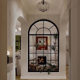 # French style glass partition retro cream style arched door and window screen living room fake window wall decoration porch shelter