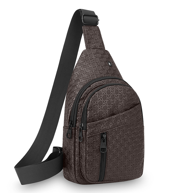Bolso de pecho de moda de tejido de hombre, gran capacidad de cuero PU, bolso de hombro resistente al desgaste, multicapa simple, bolso de mano casual.