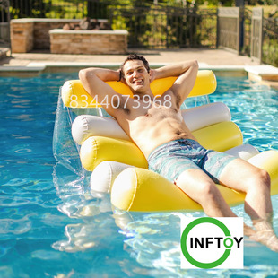 Inflatable Backrest Recliner Swimming Pool Water Floating Bed Beach Splicing Back Pillow Folding Inflatable Leisure Sofa Solid Color Floating Chair