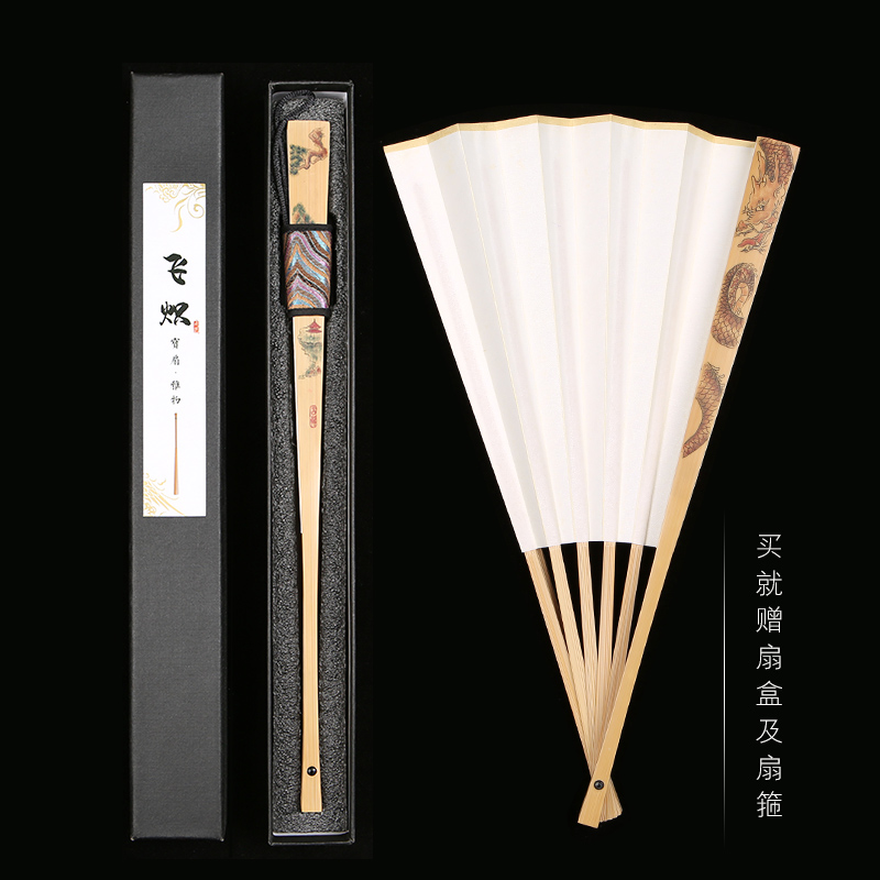 2024年新款大师彩雕工艺扇钟馗微雕扇子关羽龙虎菩萨玉竹扇骨