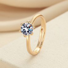 跨境时尚简约六爪戒指婚庆男女戒指铜镀白金经典款式锆石指环饰品