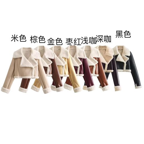 European and American new spring fur-in-one short street hot girl motorcycle coat