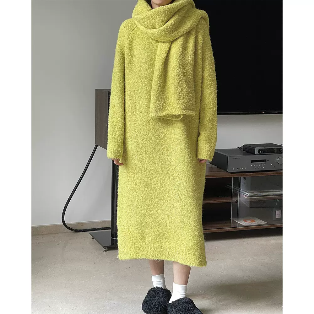 冬季新款韩系慵懒羊毛圈圈纱毛衣连衣裙宽松保暖软糯中长款裙子女