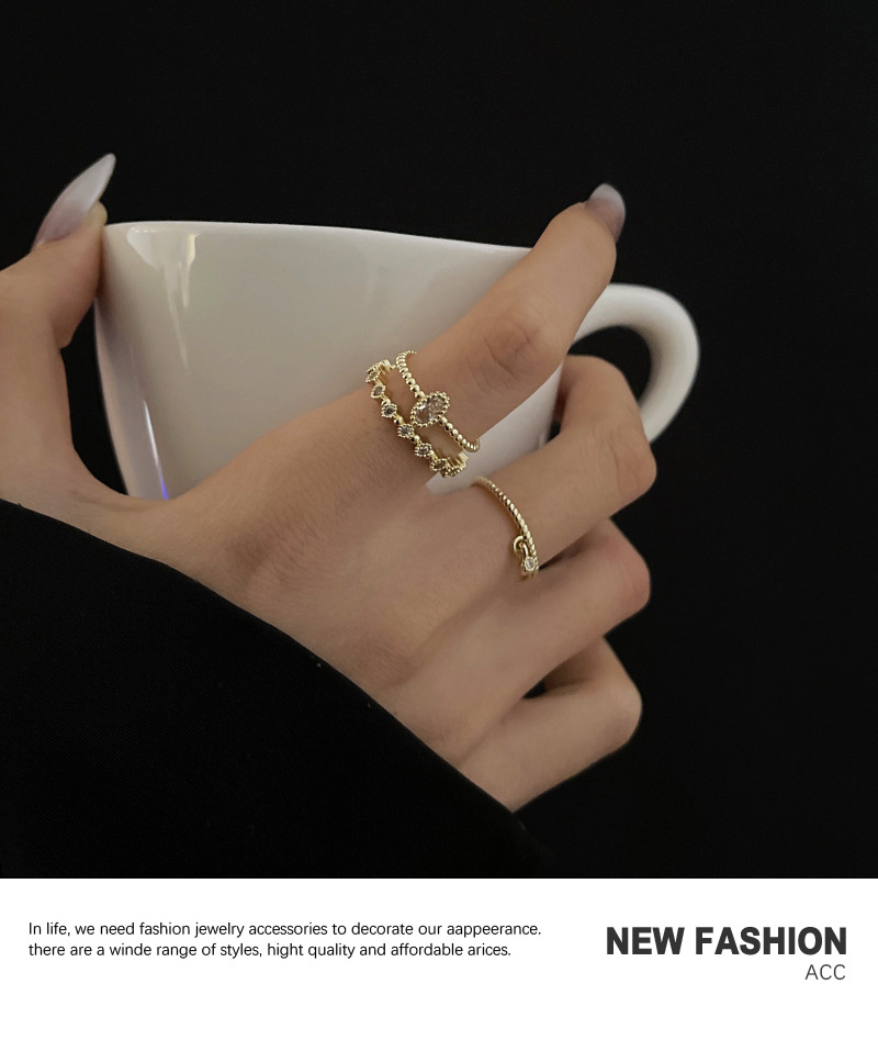 Trendy Personality Temperament Luxury Niche Zircon Copper Ring Set display picture 4