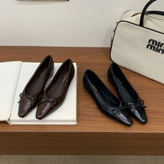 法式复古厚底一脚蹬通勤单鞋女2025秋季新款气质蝴蝶结浅口奶奶鞋