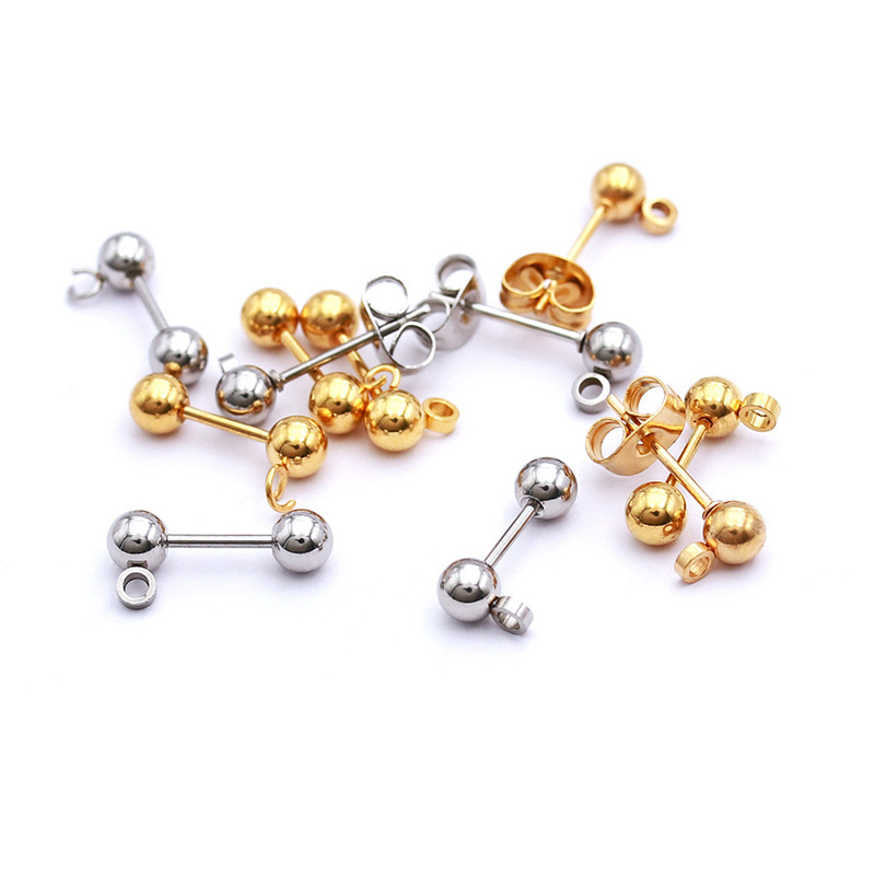 Stainless Steel 4mm Ball Welded Closed Ring Open Pendant Earrings Small Ear Bone Nails 18K Gold Earrings Accessories Handmade DIY