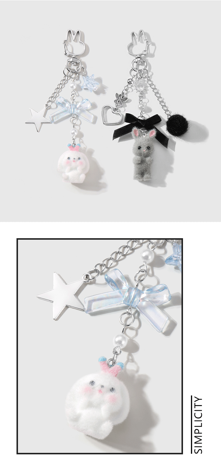 15g Weight Keychain Classification Cute Simple Style Rabbit Bow Knot Alloy Resin Flocking Unisex Keychain