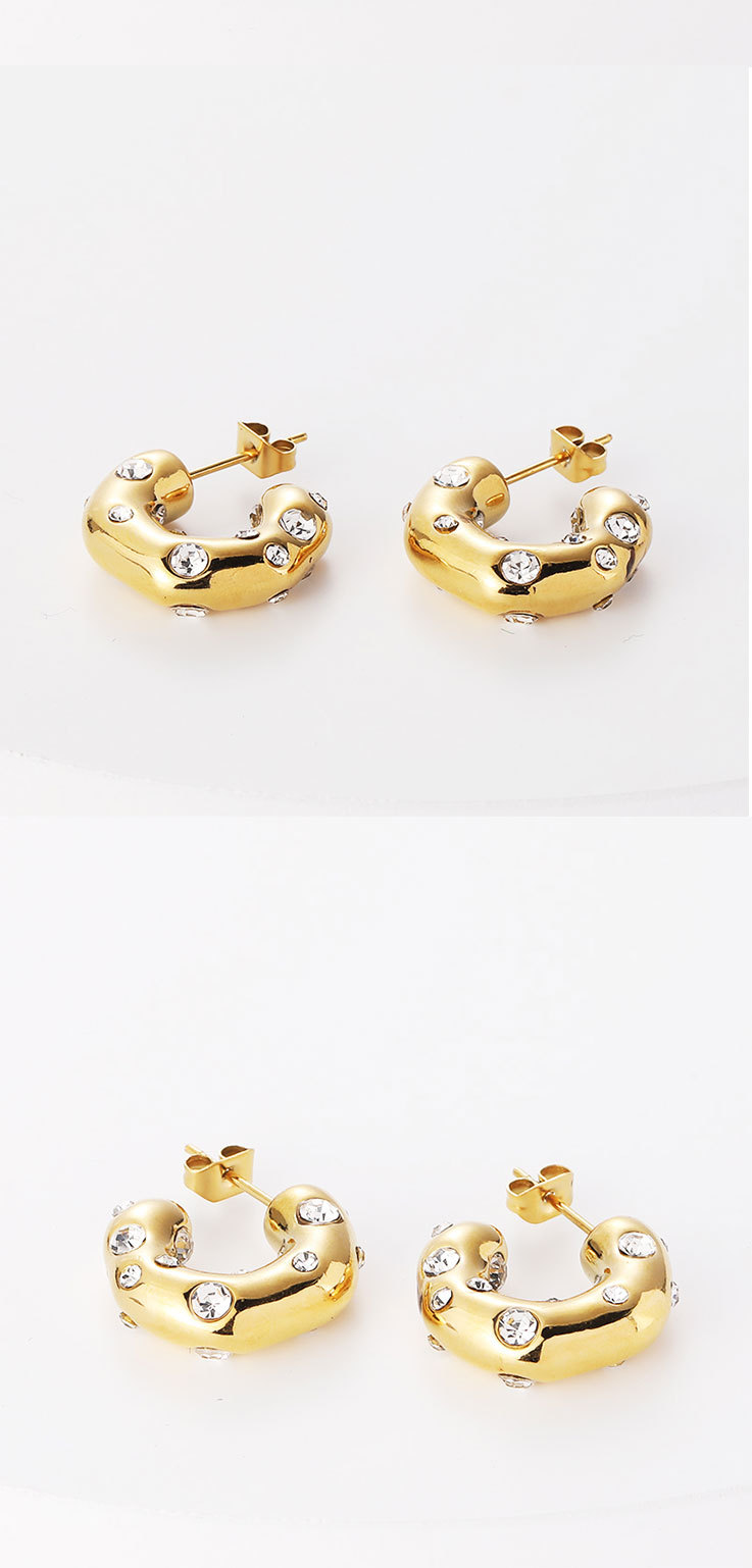 fashion golden geometric C-shaped inlaid zircon copper stud earrings wholesale