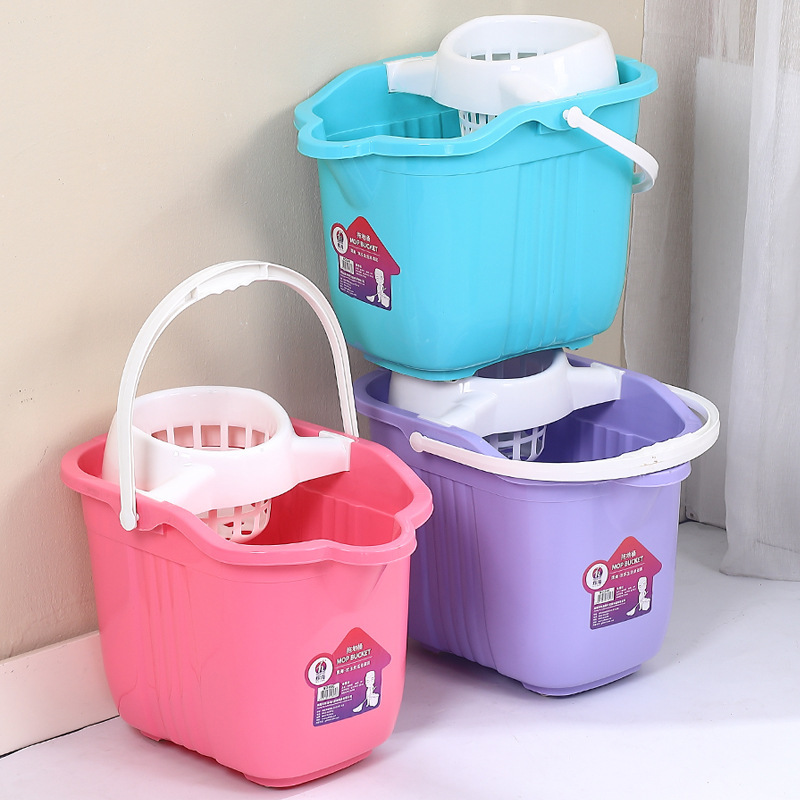 5Zw Wholesale Mop Bucket Household Thickeneded Mopping Bucket Squeeze Water Plastic Rotating Hand Pressure Twisting Water Single Bucket with Pulley Large