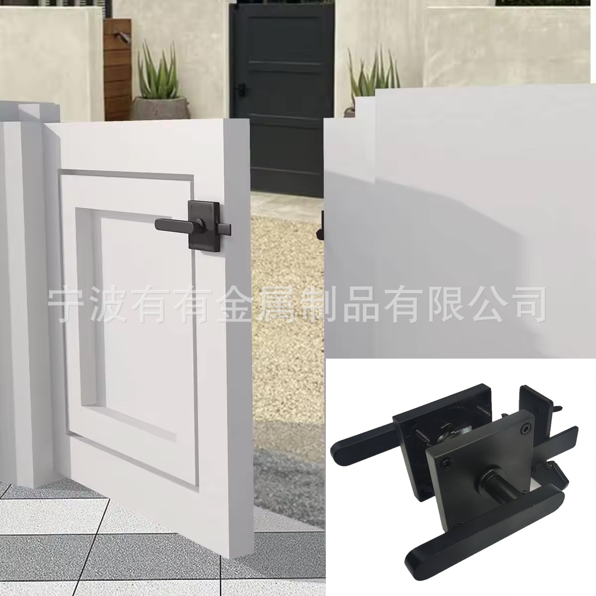 Comercio electrónico al por mayor Puerta de granero de aluminio negro de doble cara pestillo de la puerta giratoria valla de madera resistente pestillo de la puerta accesorios de hardware