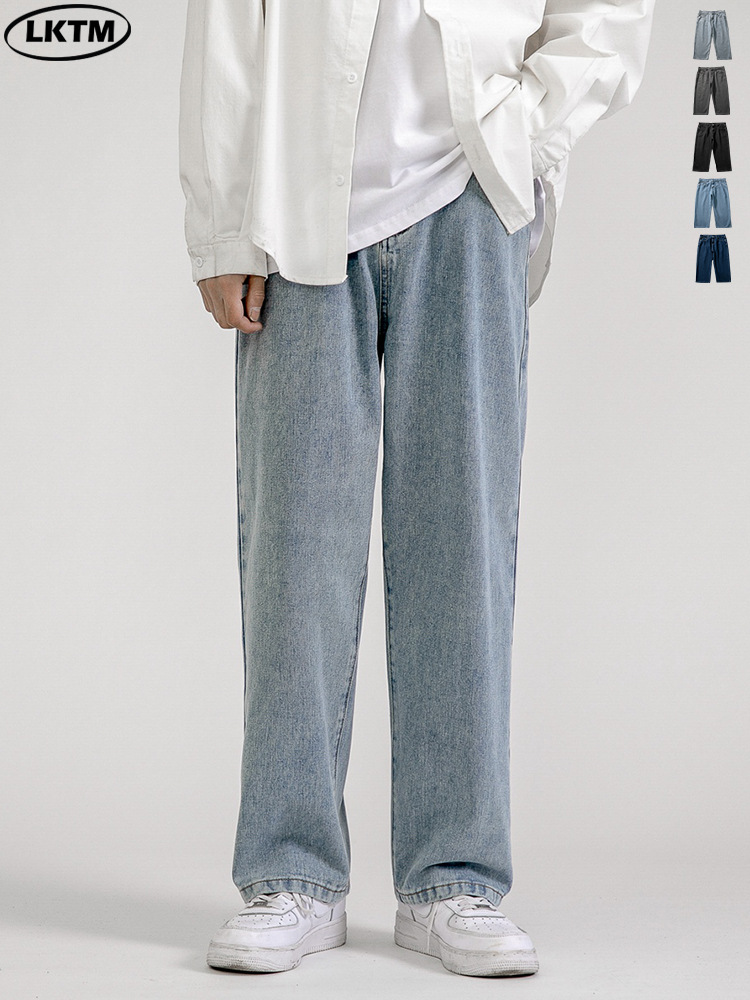 LKTM para hombre # jeans para hombre Four Seasons 2024 nuevo estilo ins pantalones de trapeador casuales de pierna ancha y recta sueltos