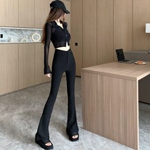 黑色西装裤子女春秋2024新款小众设计感高腰显瘦修身微喇叭马蹄裤