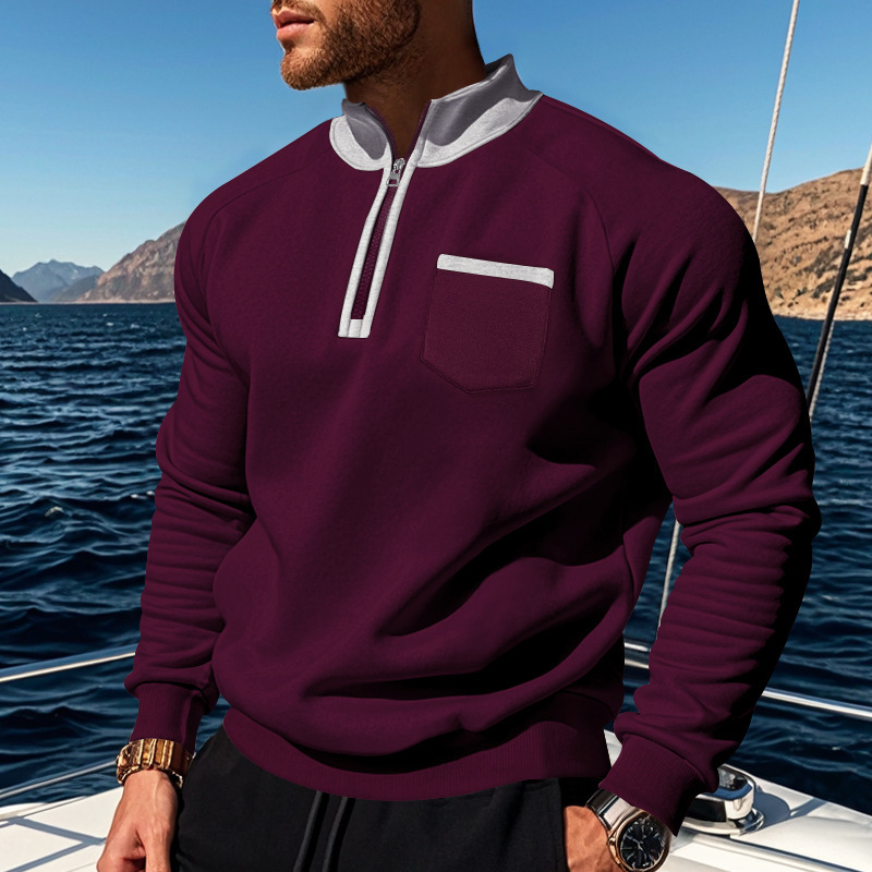 Men's Half Zip Sweatshirt With Stand Collar For Autumn And Winter_voghion.com