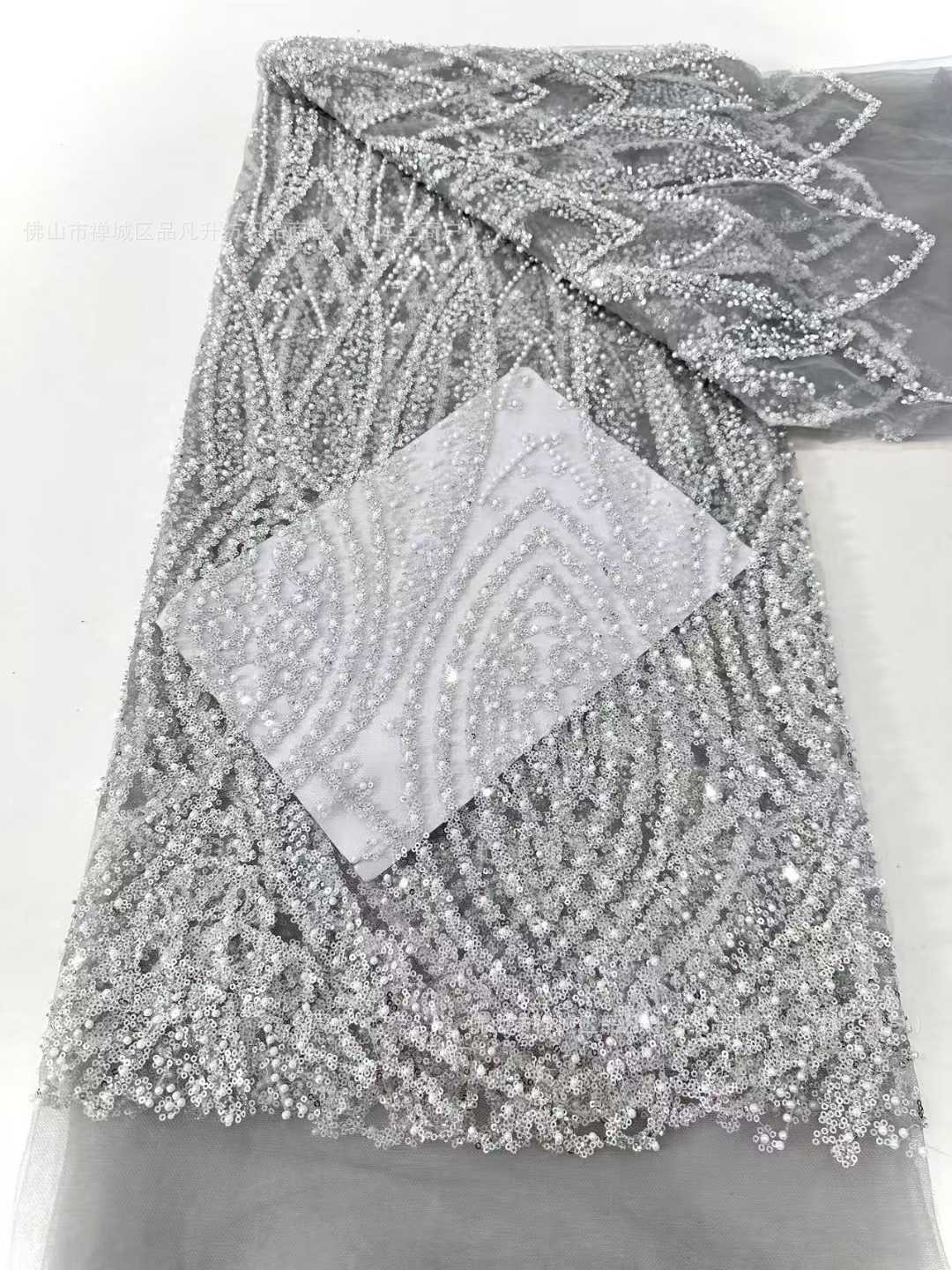 Tubo de perlas bordado bolsas de perlas tela de sequilla Europa y América Gao Ding Fairy vestido de boda vestido de cena vestido de tela image 9