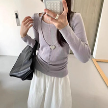 挂脖拼接长袖针织衫假两件上衣2026春季新款高级感巨好看t恤女装