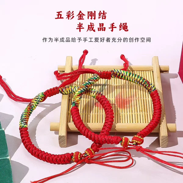 DIY Diamond Knot Semi-Finished Woven Bracelet Handmade Bracelet for Children Adjustable Red String Multicolor String