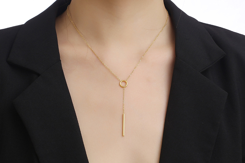 Titanium Steel Long Strip Niche Design Necklace Female Tassel Clavicle Chain display picture 3