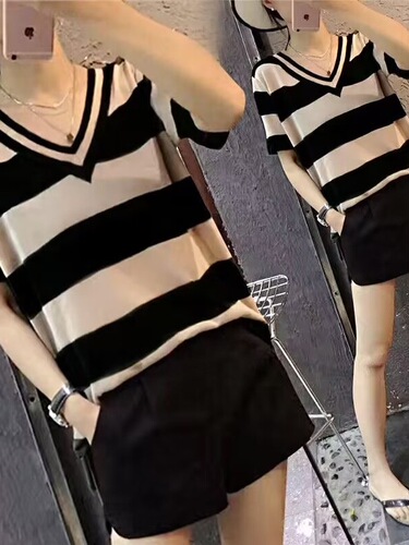 Loose large size casual suit for women's summer, fat Tibetan meat, loose large size short-sleeved shirt, shorts, two-piece set
