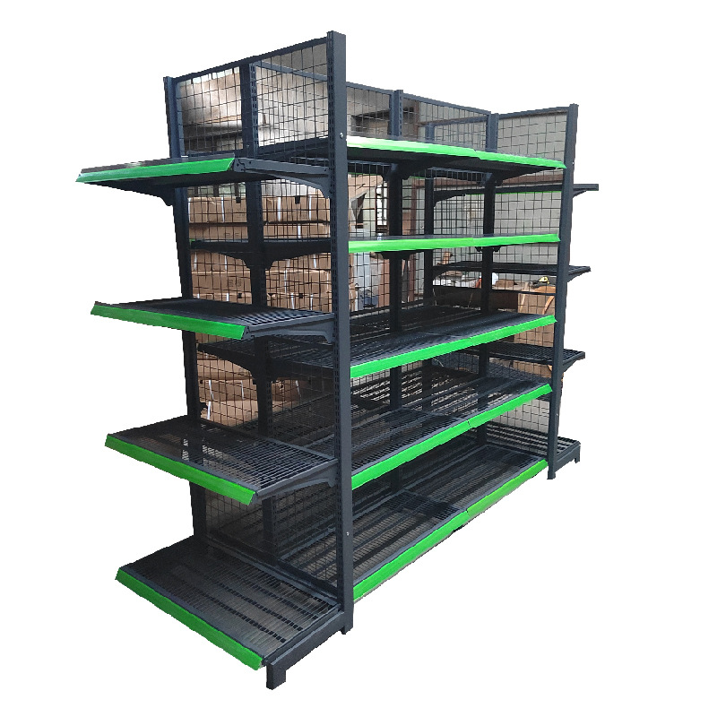 Customizado Guangzhou supermercado estante de rejilla de doble cara estante de tienda de conveniencia estante de rejilla de placa de visualización estante nuevo producto