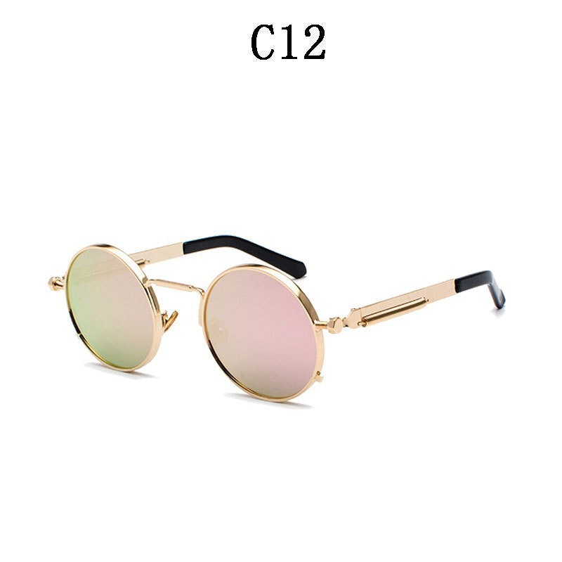 New Cross-Border Fashion Round Steampunk Sunglasses for Men and Women Retro Sunglasses Spring Temple Metal Glasses