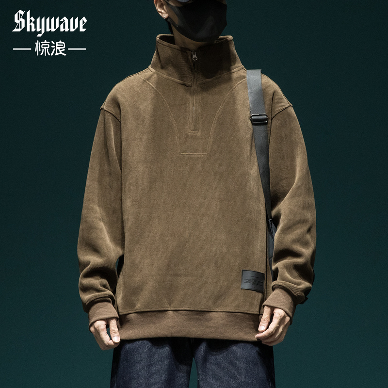 Half Zipper Chenille Sweatshirt Men's 2024 Autumn and Winter New Loose plus size Heavy Lining Jacket Casual Top