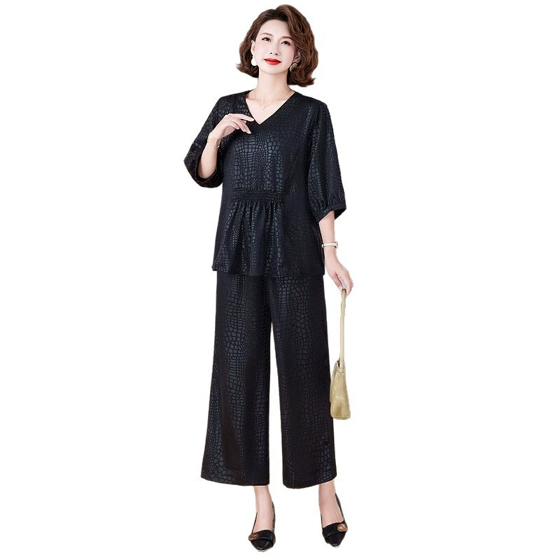 Подарочная одежда на день женской одежды для женщин среднего и пожилого возраста, достойные и элегантные летние топы для мам, костюм с короткими рукавами и v-образным вырезом