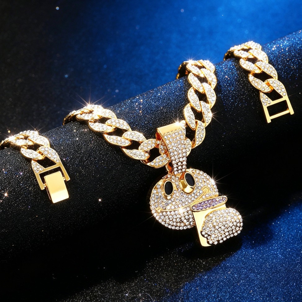Hip-hop colgante de tenis tendencia callejera colgante de diamantes para hombres personales interesantes tazas de vino sonrientes colgante cadena