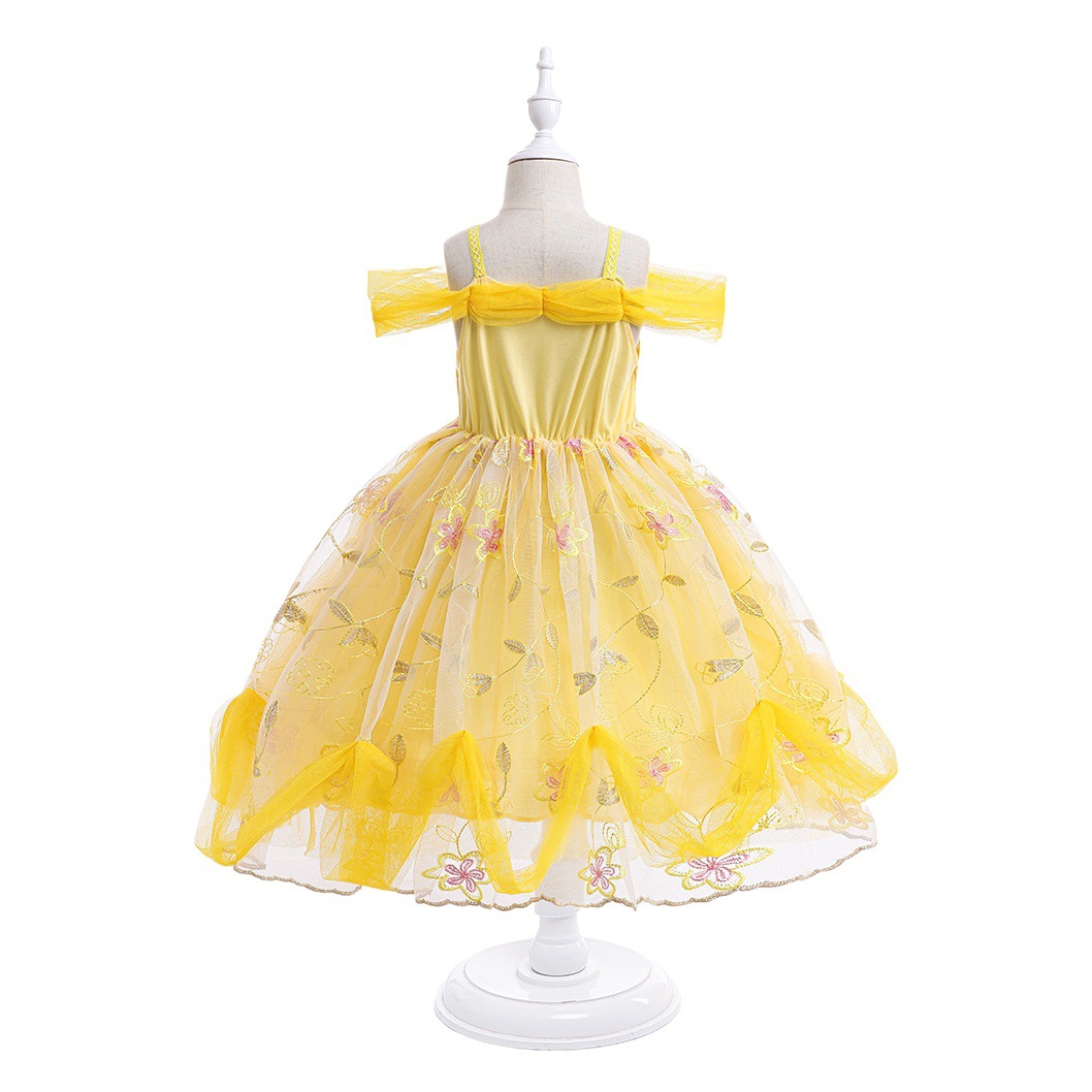 2023 europeo y americano Comercio exterior nuevo Beier princesa vestido de malla mullido vestido impreso con guantes vestido de niñas
