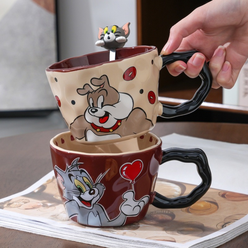 Gato y ratón tazas de oficina tazas de agua tazas de café tazas de desayuno tazas de cumpleaños caseras tazas de cerámica de orejas grandes