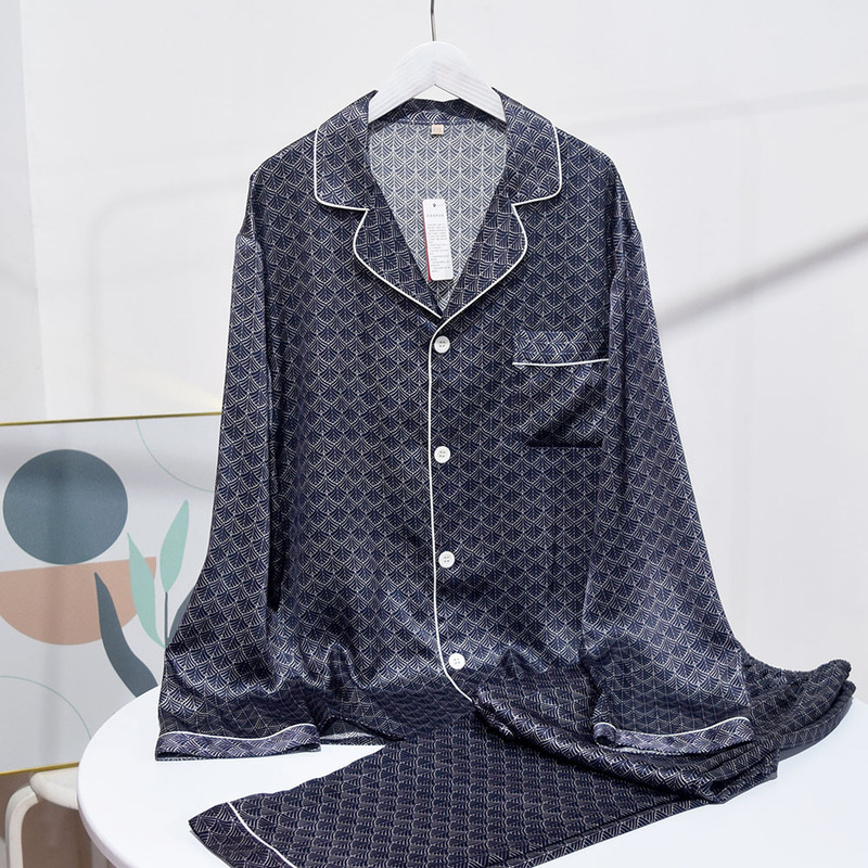 Heavy Silk Pajamas Men's New Silkworm Silk Printed Spring and Autumn Long Sleeve Two-Piece Casual Home Suit