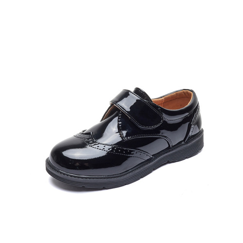 Boys' leather shoes, fashionable black British shoes, children's suits, soft sole Velcro, elementary school students' flower girl performance shoes