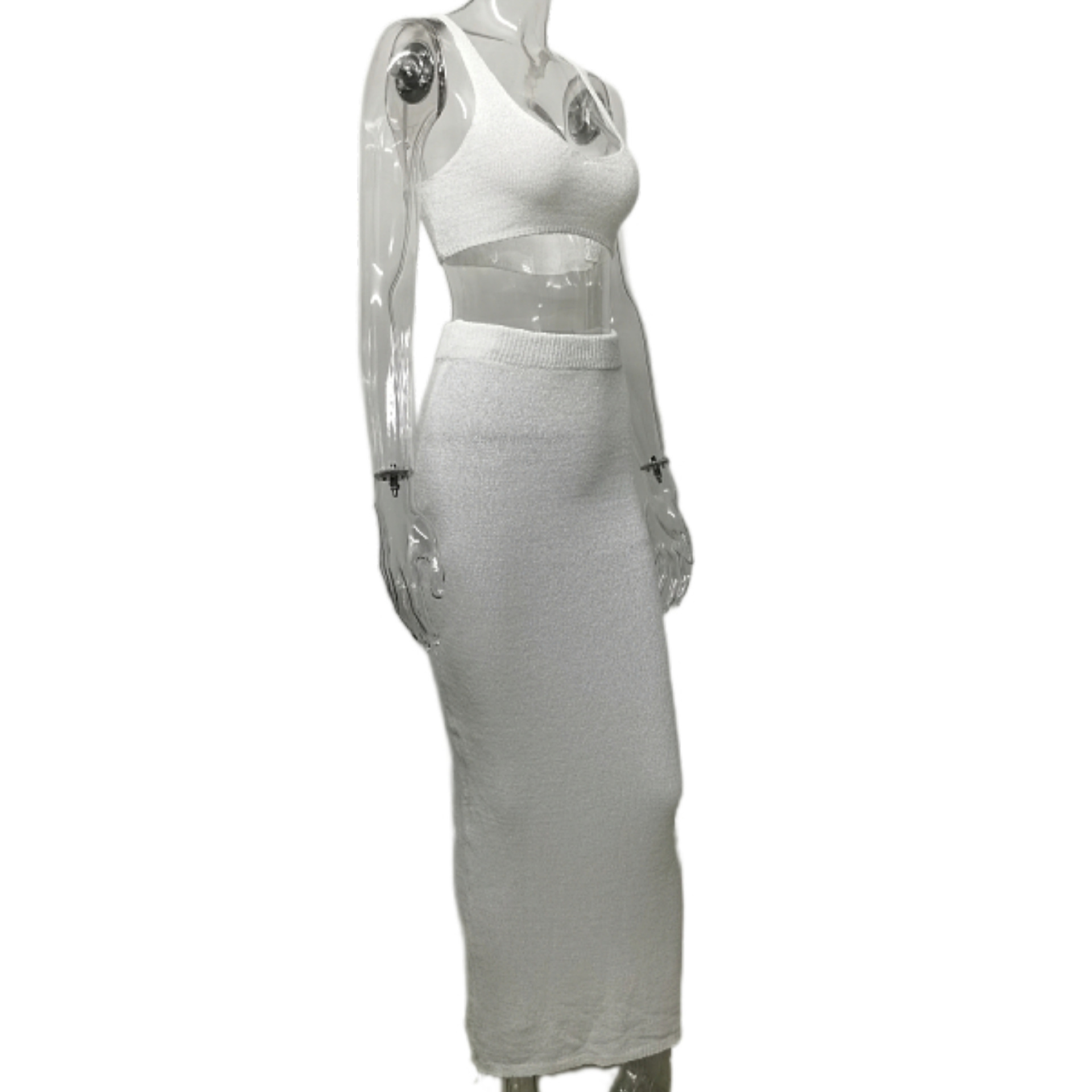 Summer Sexy Vacation Knitted Spaghetti Straps Corset Solid Color Sheath Long Skirt Two Piece Women Clothing 6 Summer Sexy Vacation Knitted Spaghetti Straps Corset Solid Color Sheath Long Skirt Two Piece Women Clothing
