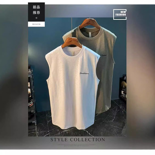 Cotton American Style High Street Fashion Brand Printed Sleeveless T-shirt Men's Summer High-end Sense Loose Vest Top