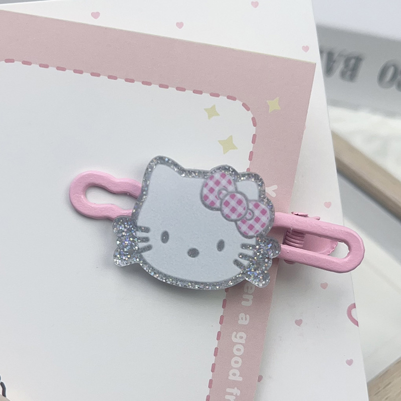 かわいいシームレスなサイド前髪クリップ、甘いガーリーハートロンググリッターキャットダックビルメイクアップポジショニングヘアクリップ|undefined