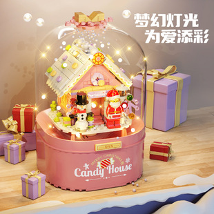 Colorful Christmas tree building blocks educational assembled toys compatible with Lego children's music box ornaments Christmas gifts