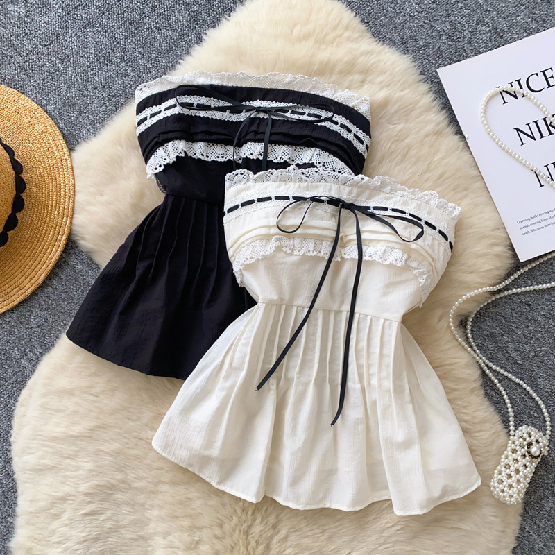 Pure Desire Vest Women's 2025 Summer Palace Style Niche French Lace Patchwork Waist Sleeveless Tube Top Women