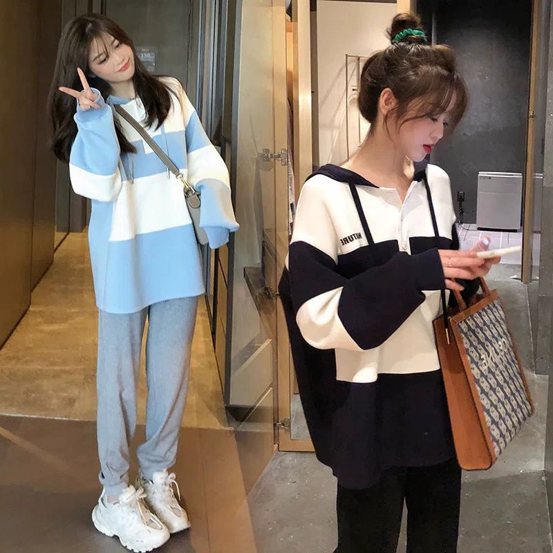 Одежда для беременных на весну и осень, толстовка с капюшоном, пуловер, средней длины, новый стиль, с элементами комбинированного дизайна, стильный, свободный, футболка-топ больших размеров