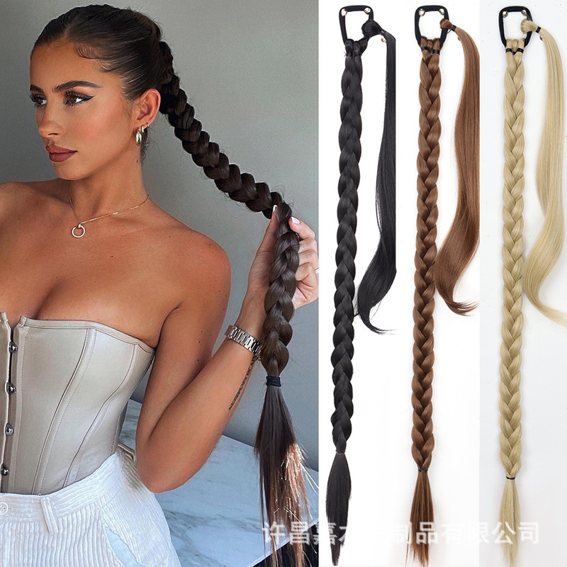 European and American Wig Ponytail Wrapped Long Ponytail 32inch Braid Ponytail Twist Braid 150g