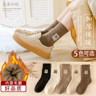 袜子女秋冬加厚保暖毛圈袜加绒毛巾袜日系女生地板袜中筒棉袜批发