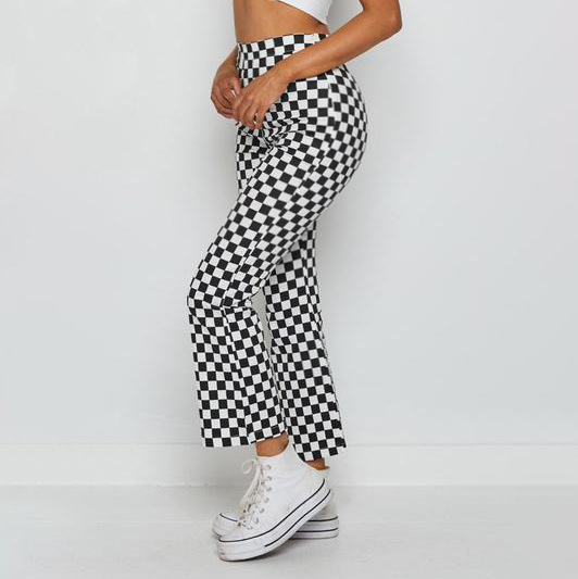 Spring Mid-waist plaid Printed Micro-flared Pants  NSBLS119353