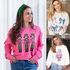 アマゾン秋冬新作越境欧米女装クリスマススパンコールゆったりカジュアルパーカー丸首長袖上着