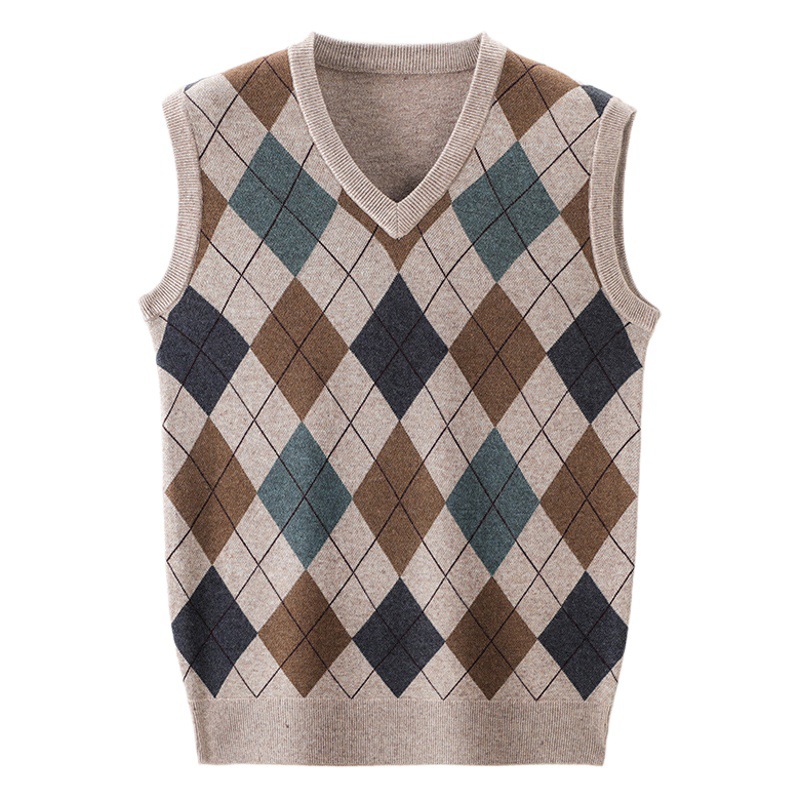 Otoño e invierno suéter de punto sin mangas de los hombres de mediana edad y ancianos chaleco cálido casual fit diario chaleco de lana