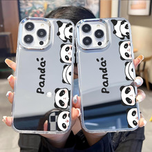 熊猫适用镜面手机壳苹果14镜子iphone17promax可爱AIR小众女款16p