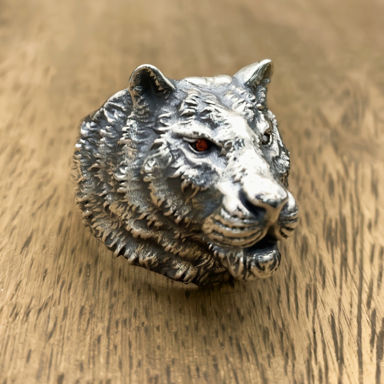 s925纯银潮人朋克风帅气个性精雕夸张老虎戒指男霸气复古泰银食指