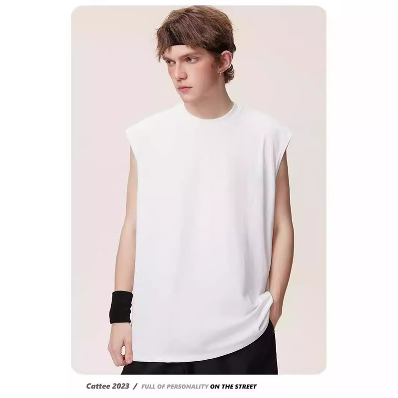 Heavy 320g summer solid color vest men's and women's sports breathable sleeveless T-shirt fitness sports running waistcoat tee