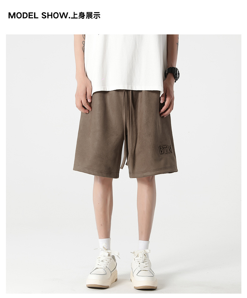 New summer casual shorts for men, suede loose stretch capri pants, American steel stamp straight-leg sport pants pic 4